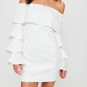 Off the shoulder ruffled long sleeve dress
